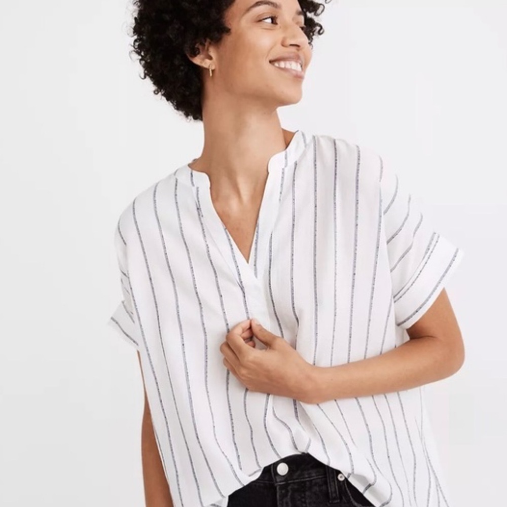 Madewell Lakeline Popover Shirt Striped Cotton Tunic Top Small